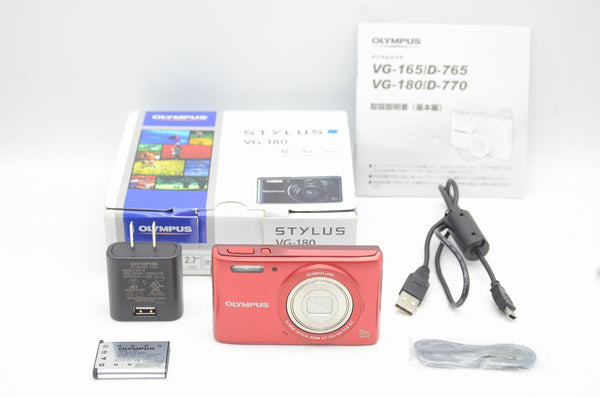 良品 OLYMPUS オリンパス STYLUS VG-180 コンパクトデジタルカメラ レッド 元箱付 250804e
