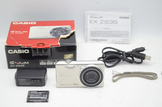 美品 CASIO カシオ EXILIM EX-ZS35 コンパクトデジタルカメラ シルバー 元箱付 250902e